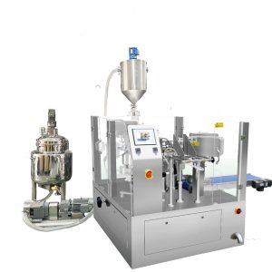 Automātiska iepriekš sagatavota maisiņu aizpildīšanas un blīvēšanas iepakojuma sistēma ar spiediena pildītāju šķidrumam un pastai
